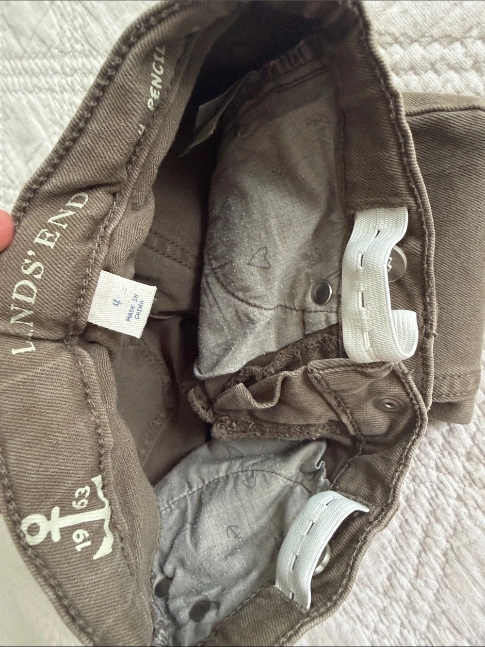 Lands end olive green skinny pencil leg jeans for toddler girls zipper sides 4